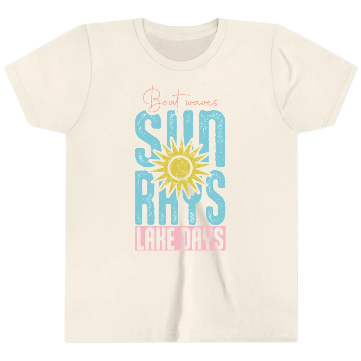 Boat Waves Sun Rays Lake Days Youth T-Shirt in Natural