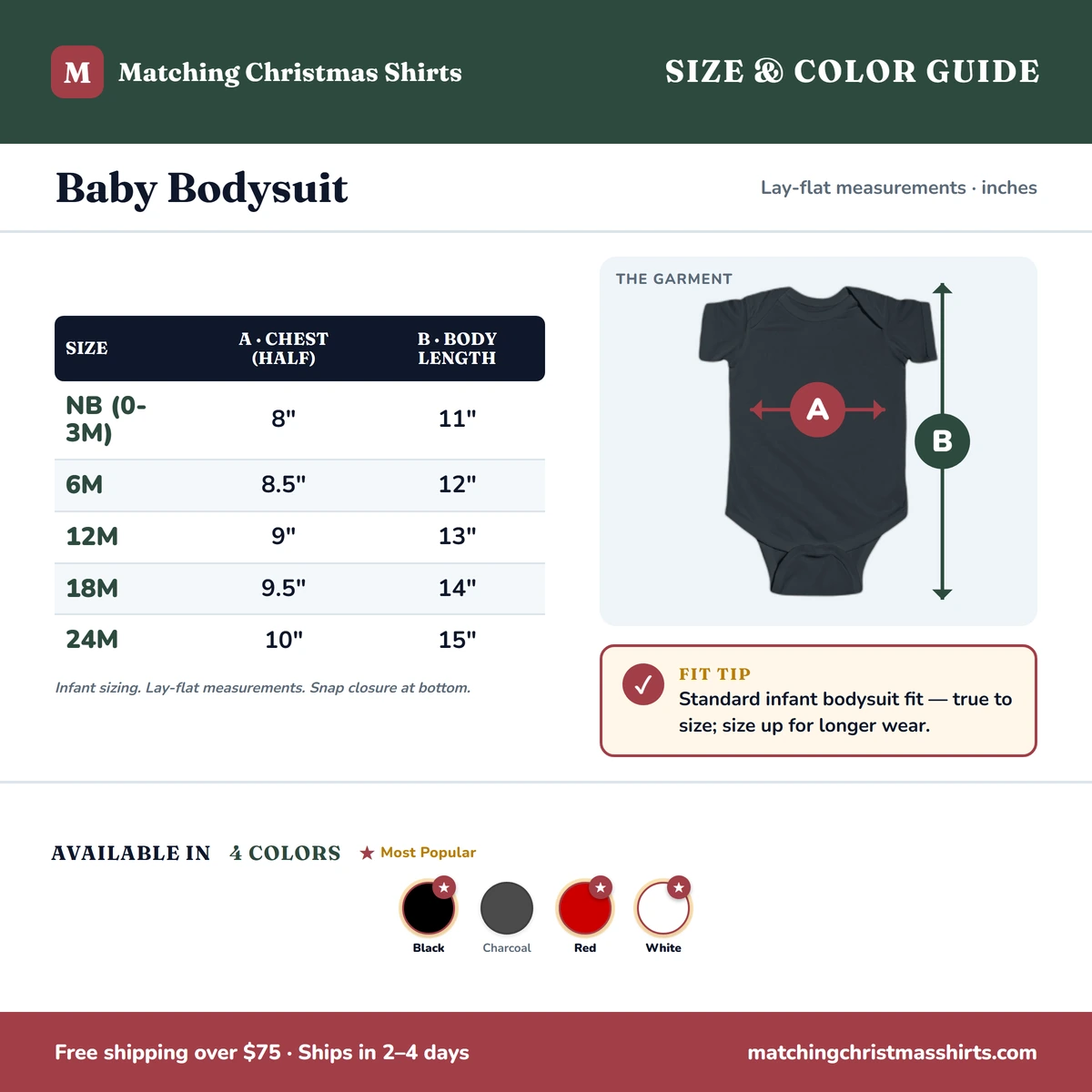 Baby Onesie size & color guide