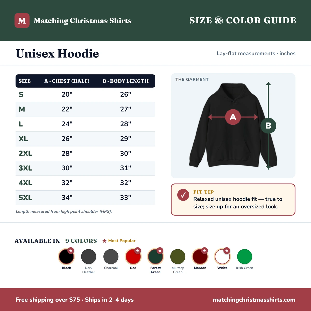 Hoodie size & color guide