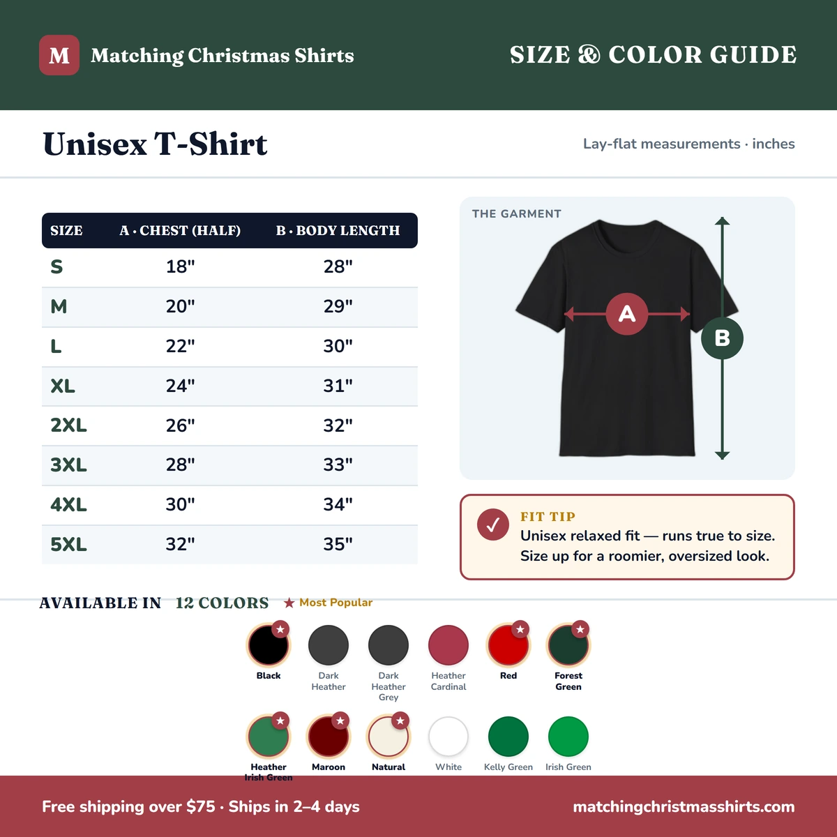 T-Shirt size & color guide
