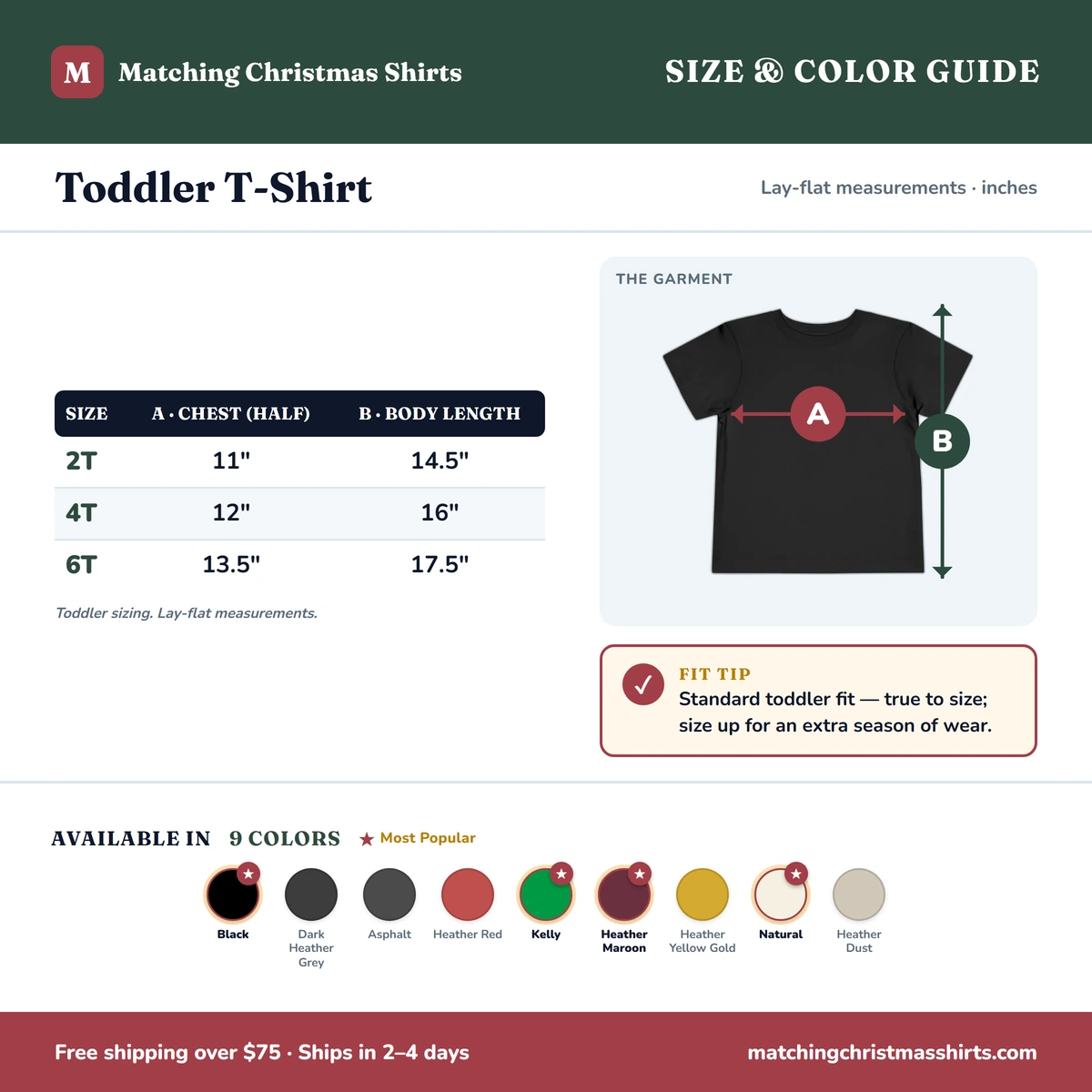 Toddler T-Shirt size & color guide
