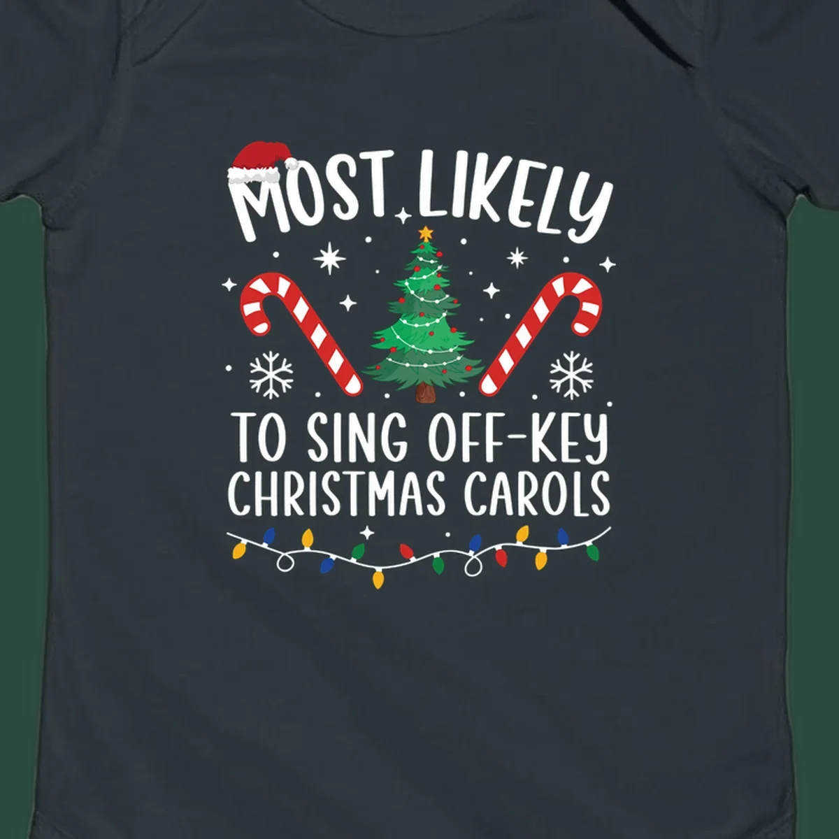 Most Likely To Sing Off-Key Christmas Carols text and holiday graphics