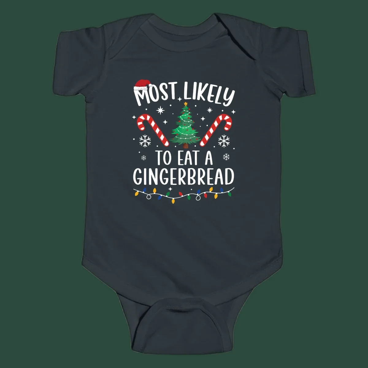 Most Likely To Eat A Gingerbread Christmas design with festive elements.