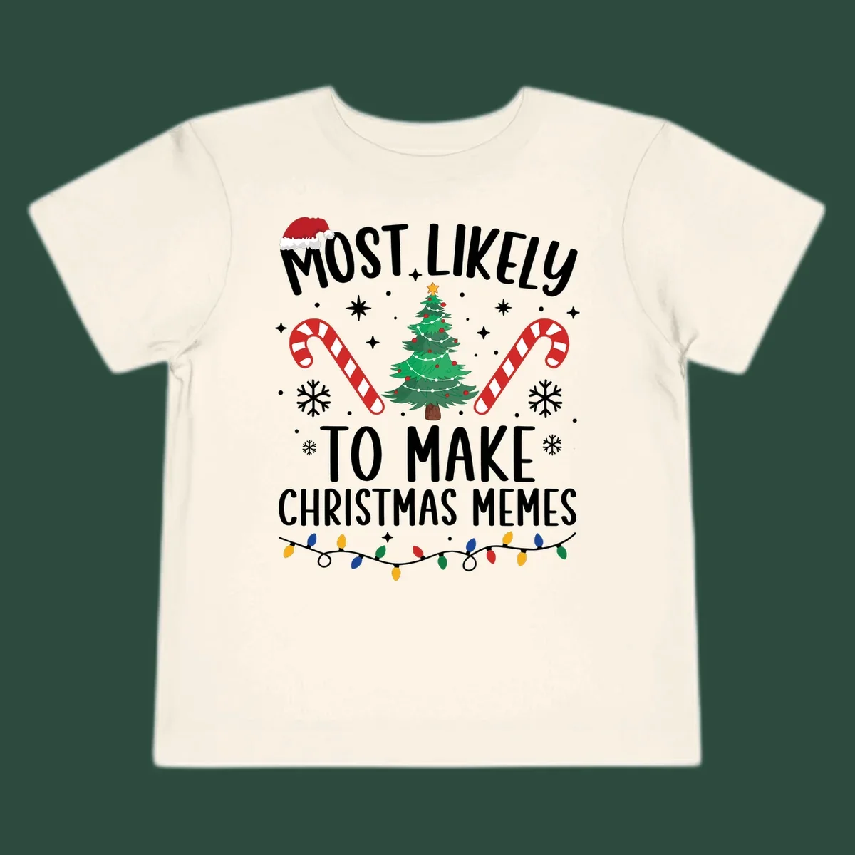Most Likely To Make Christmas Memes text with festive holiday graphics.