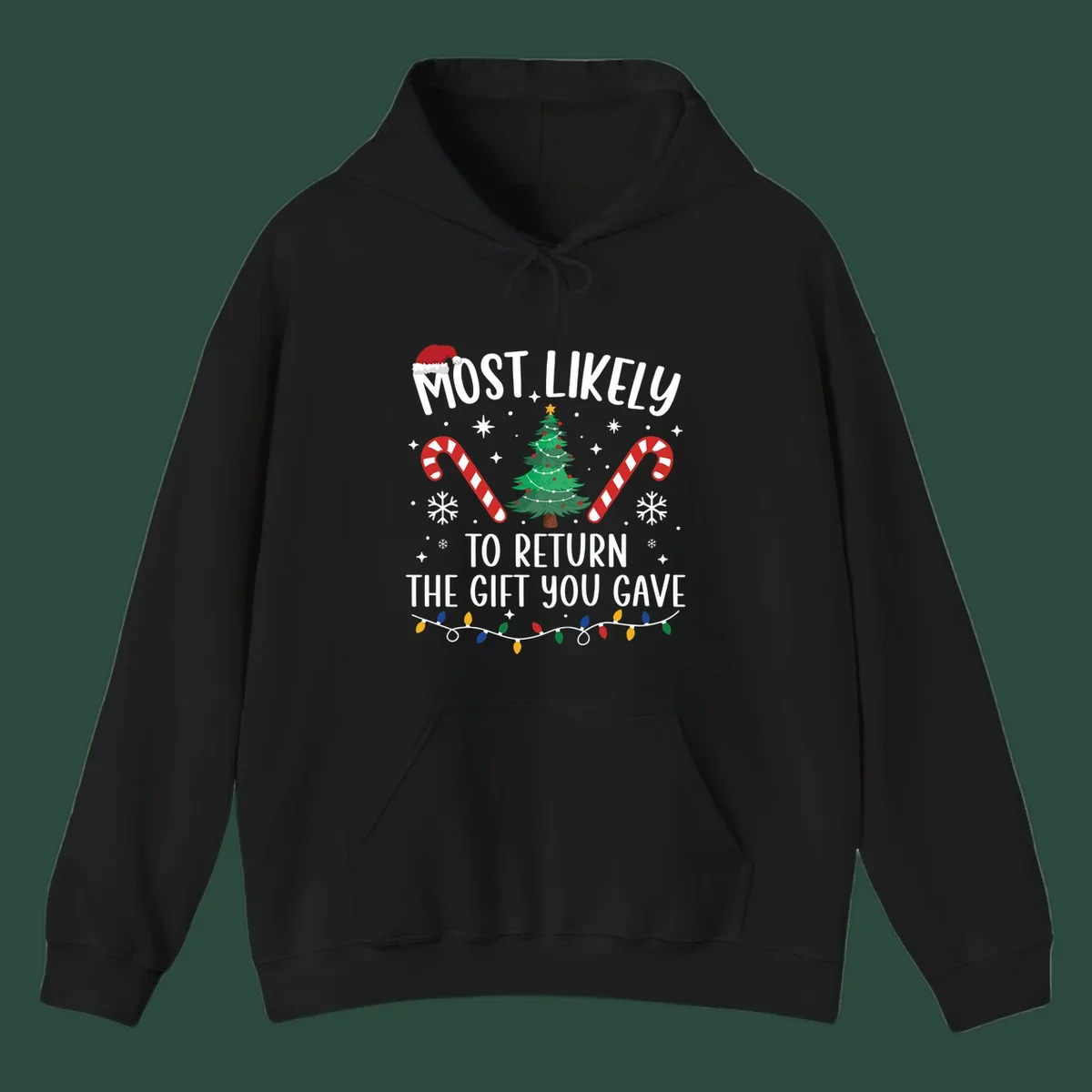 Most Likely To Return The Gift You Gave funny Christmas design with tree and candy canes.