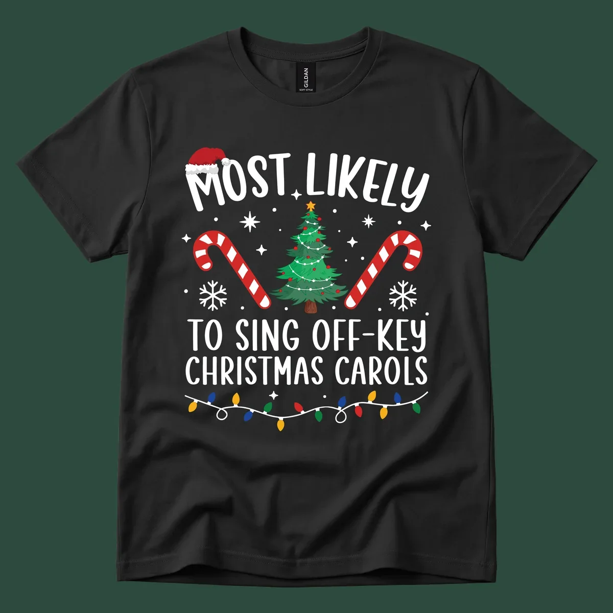Most Likely To Sing Off-Key Christmas Carols text and holiday graphics