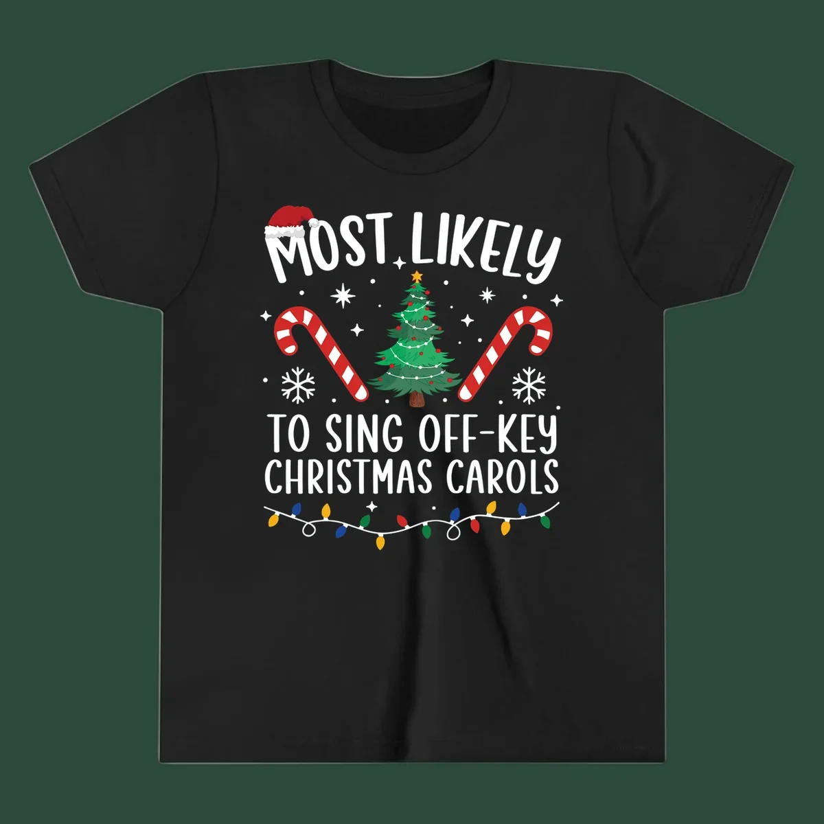 Most Likely To Sing Off-Key Christmas Carols text and holiday graphics