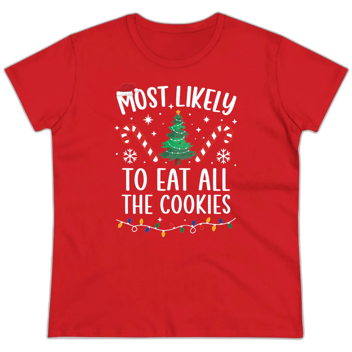 Most Likely To Eat All The Cookies Ladies Tee in Red