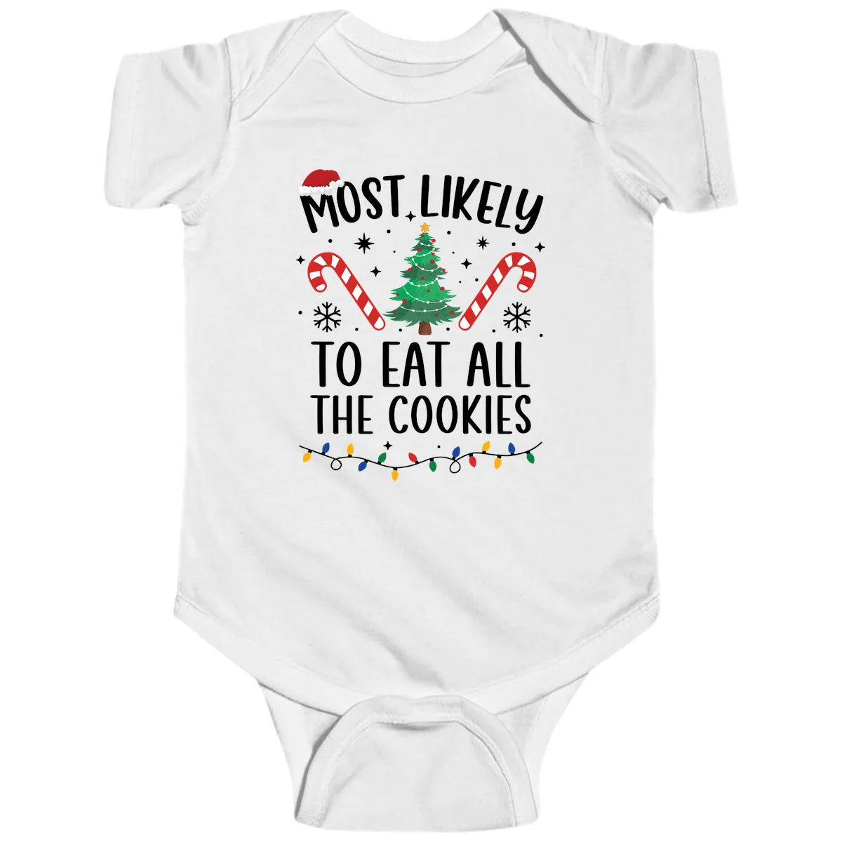 Most Likely To Eat All The Cookies Baby Onesie in White