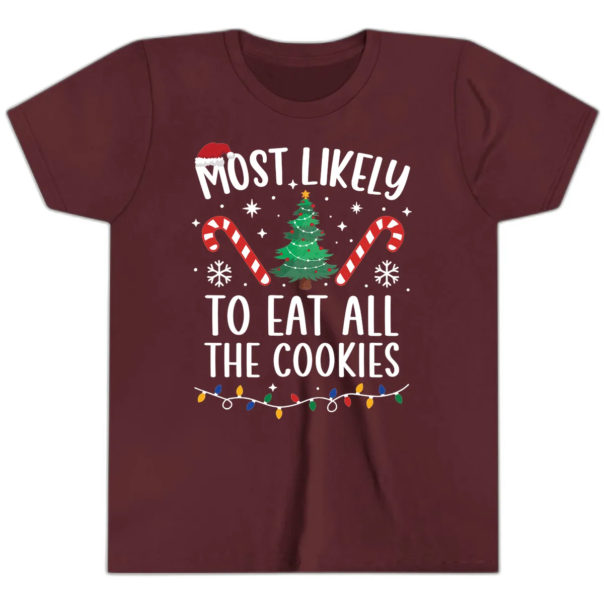 Most Likely To Eat All The Cookies Youth T-Shirt in Maroon