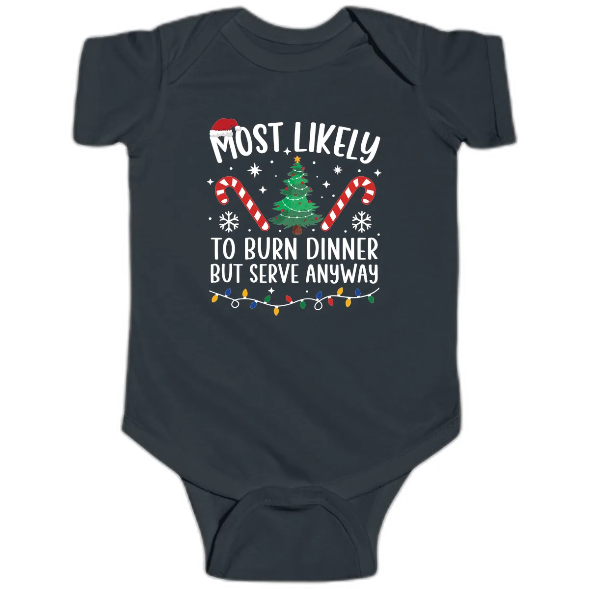 Most Likely To Burn Dinner Shirt Baby Onesie in Black