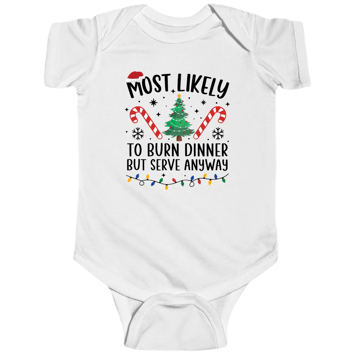 Most Likely To Burn Dinner Shirt Baby Onesie in White