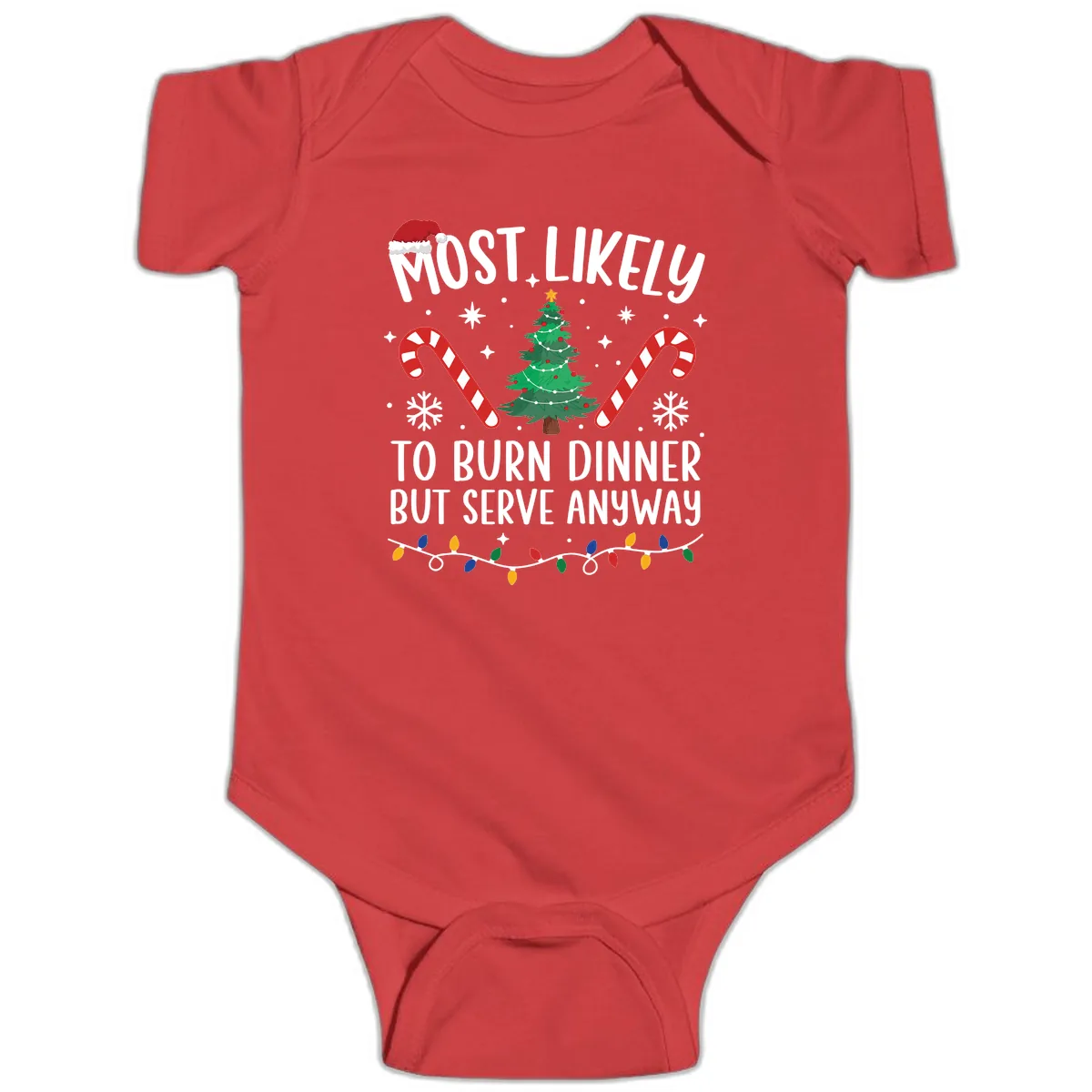Most Likely To Burn Dinner Shirt Baby Onesie in Red