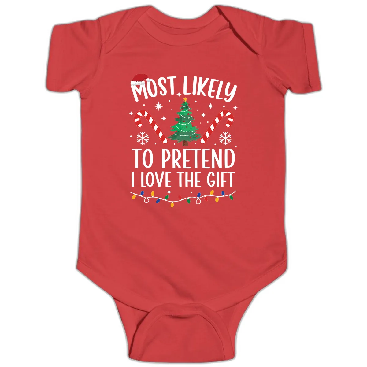 Most Likely To Pretend I Love Gift Baby Onesie in Red