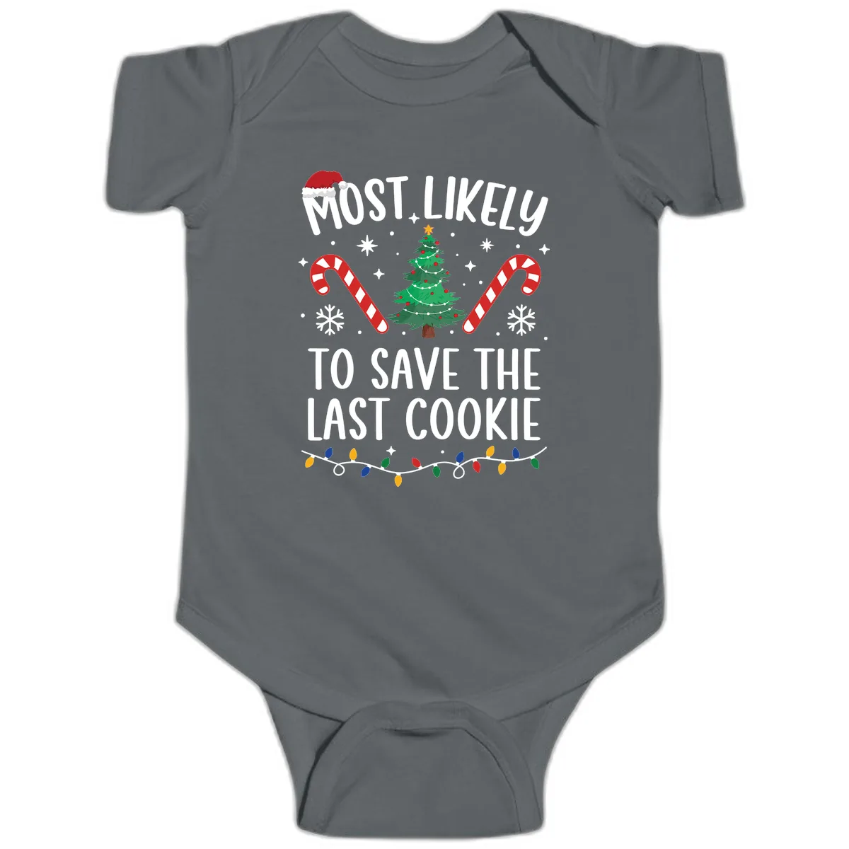 Most Likely To Save The Last Cookie Baby Onesie in Charcoal