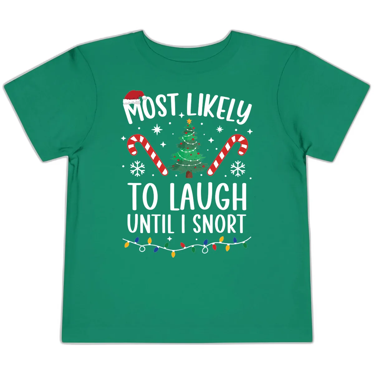 Most Likely To Laugh Until I Snort Christmas Toddler T-Shirt in Kelly