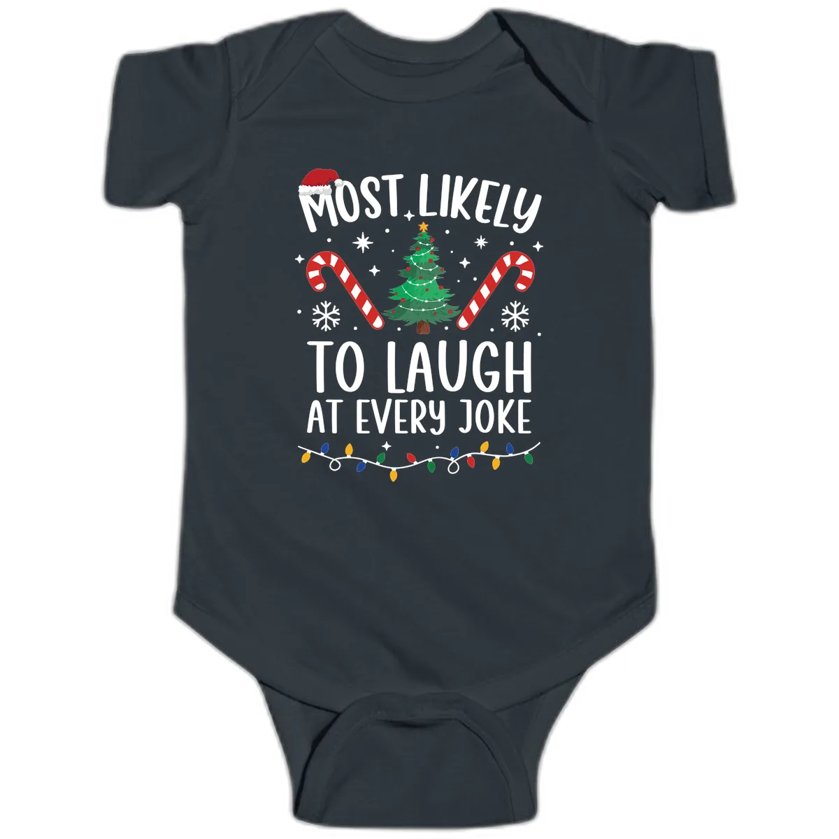 Most Likely To Laugh At Every Joke Christmas Tee Baby Onesie in Black