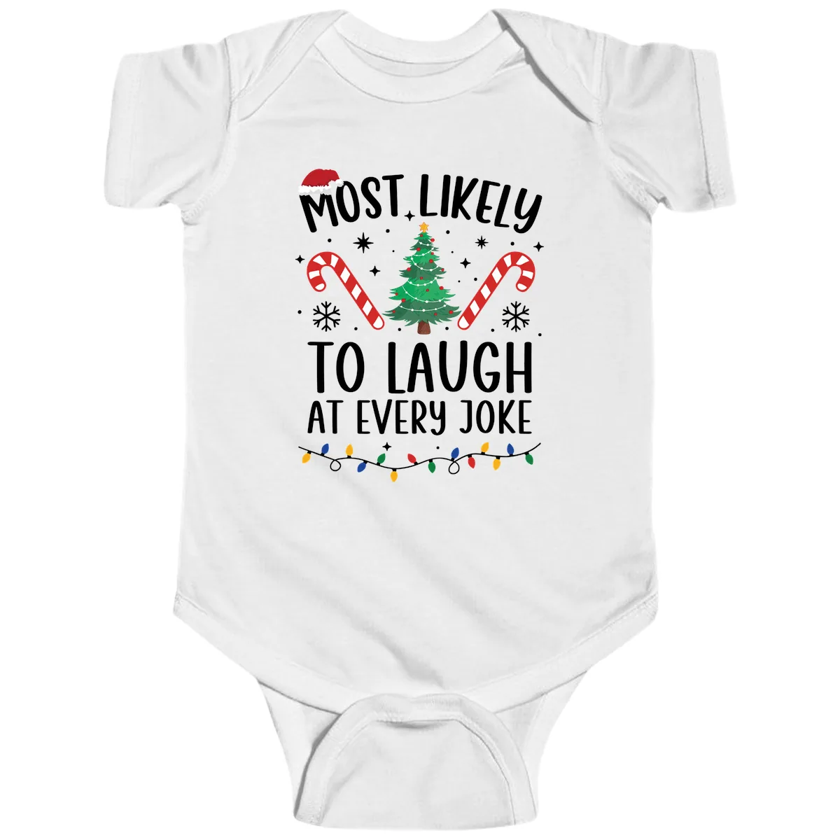 Most Likely To Laugh At Every Joke Christmas Tee Baby Onesie in White