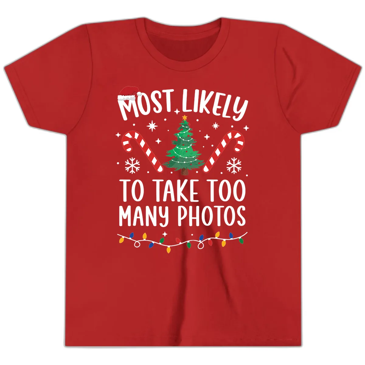 Most Likely To Take Too Many Photos Youth T-Shirt in Red