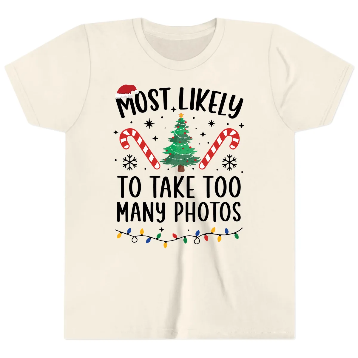 Most Likely To Take Too Many Photos Youth T-Shirt in Natural