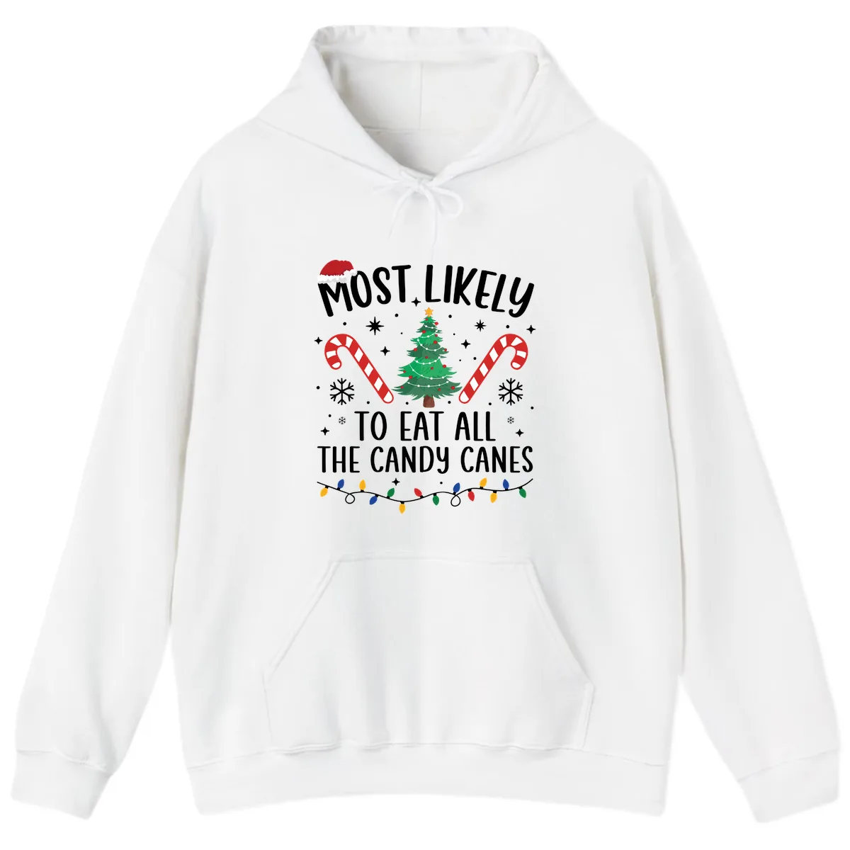 Most Likely To Eat Candy Canes Christmas Hoodie in White