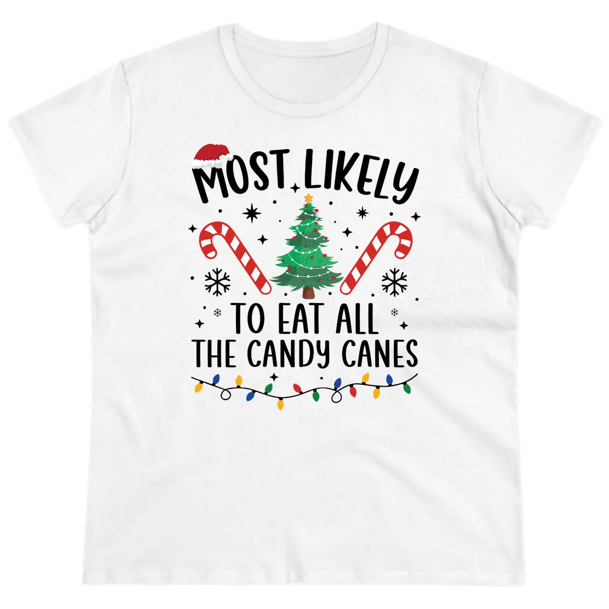 Most Likely To Eat Candy Canes Christmas Ladies Tee in White