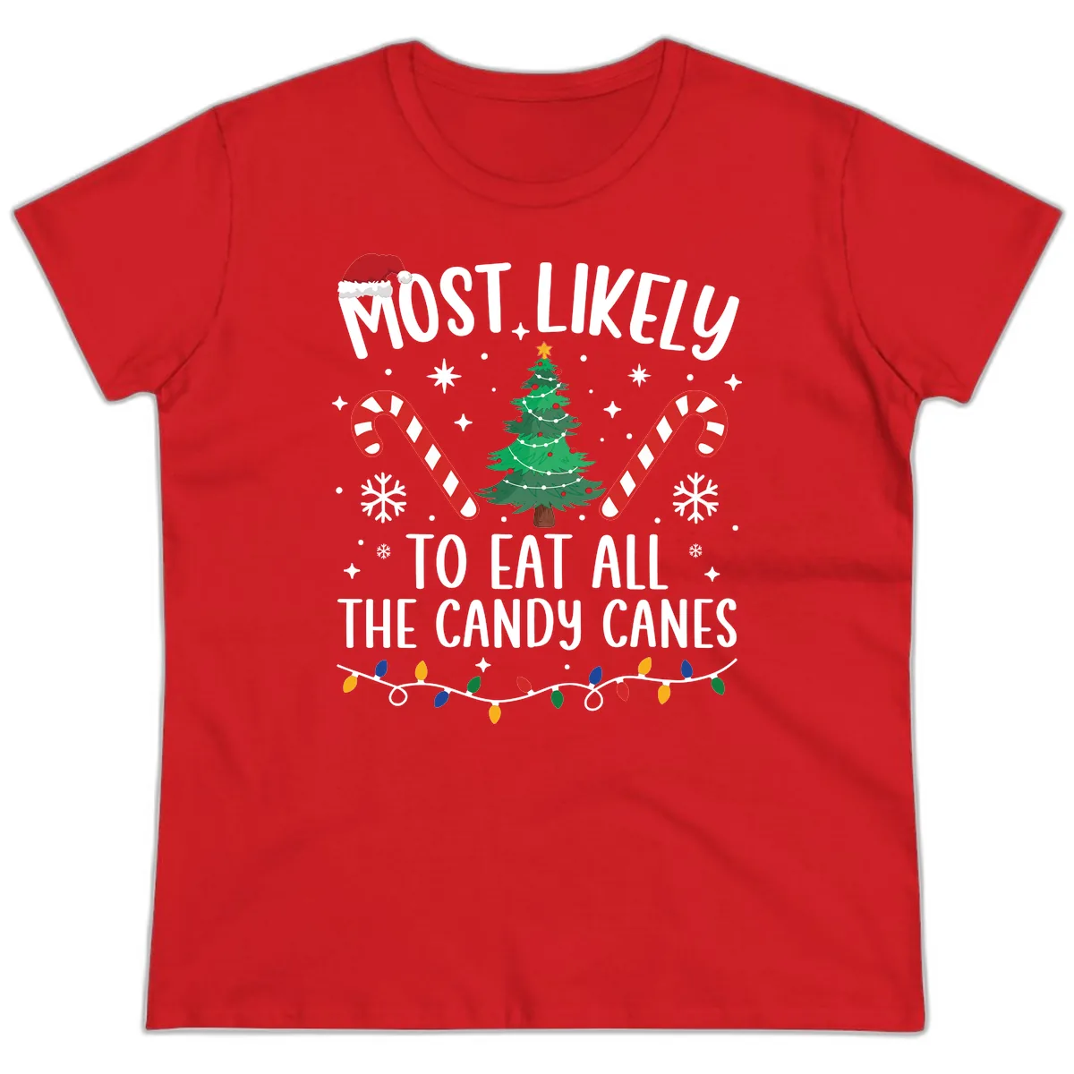 Most Likely To Eat Candy Canes Christmas Ladies Tee in Red