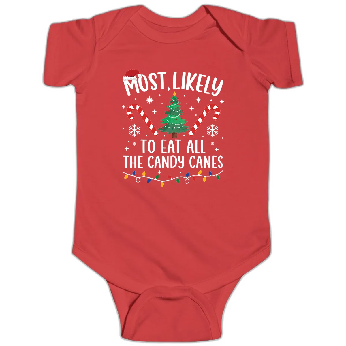 Most Likely To Eat Candy Canes Christmas Baby Onesie in Red