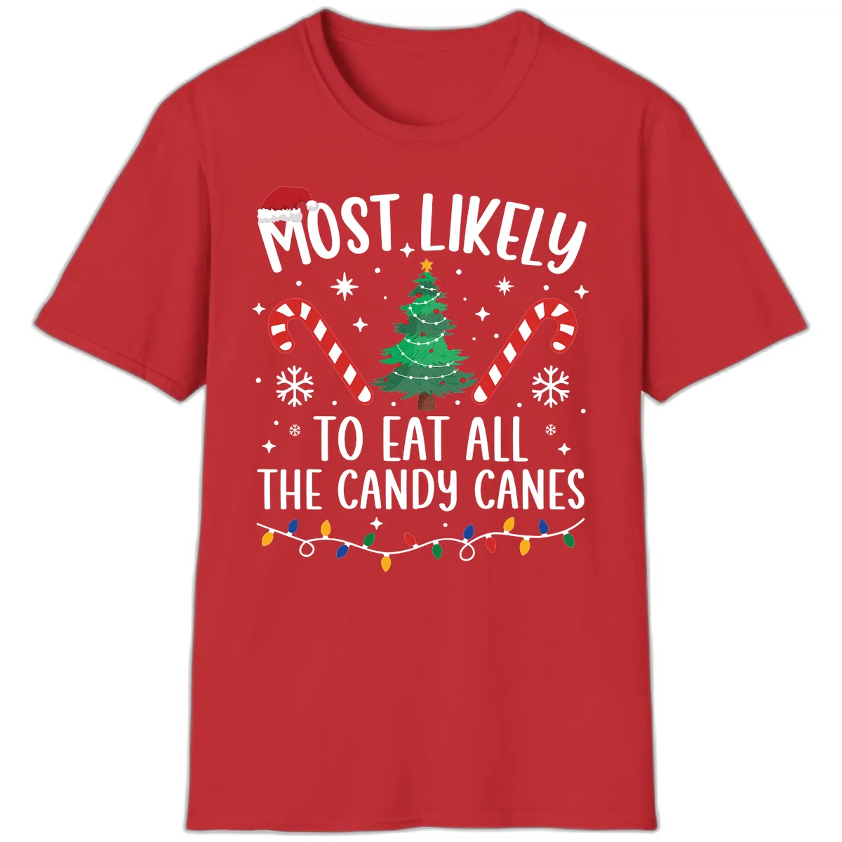 Most Likely To Eat Candy Canes Christmas T-Shirt in Red