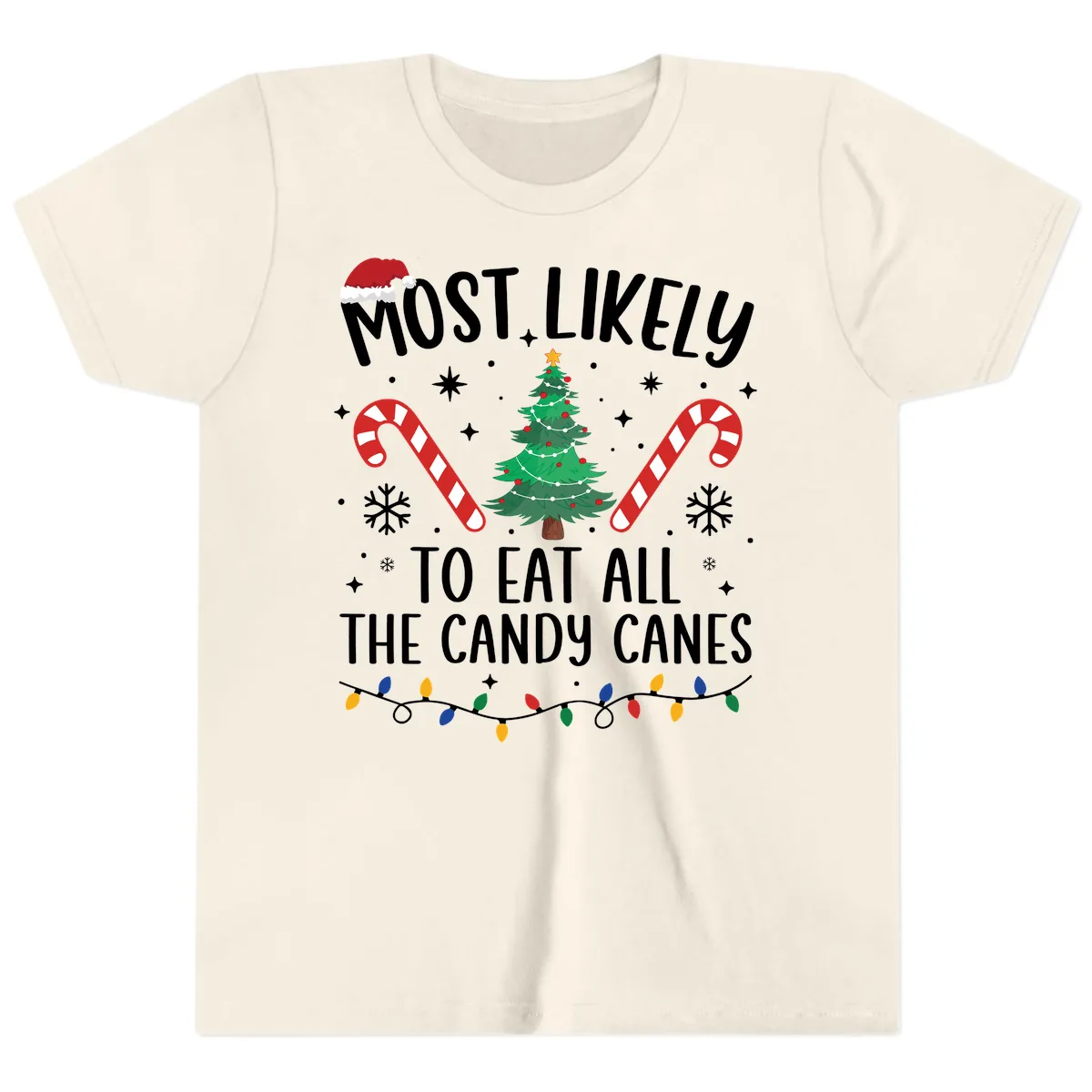 Most Likely To Eat Candy Canes Christmas Youth T-Shirt in Natural