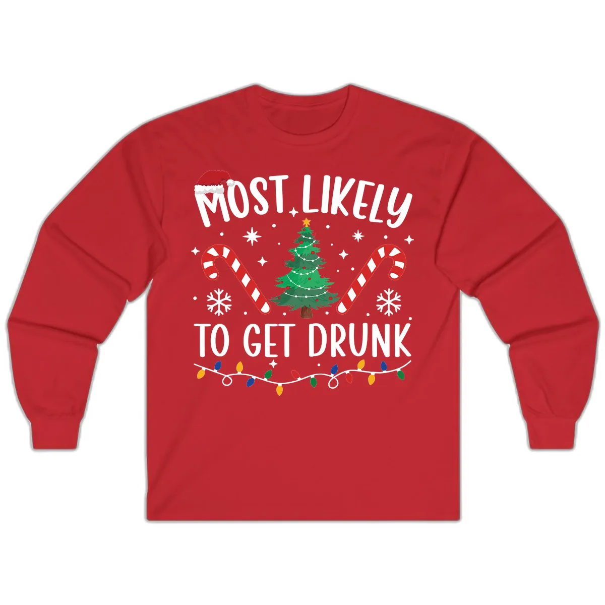 Most Likely To Get Drunk Christmas Long Sleeve in Red