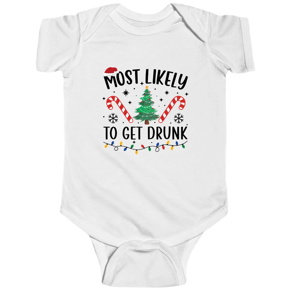Most Likely To Get Drunk Christmas Baby Onesie in White