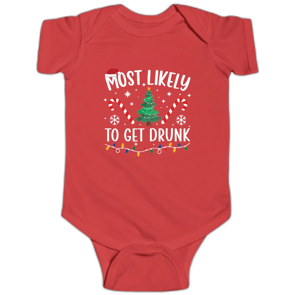 Most Likely To Get Drunk Christmas Baby Onesie in Red