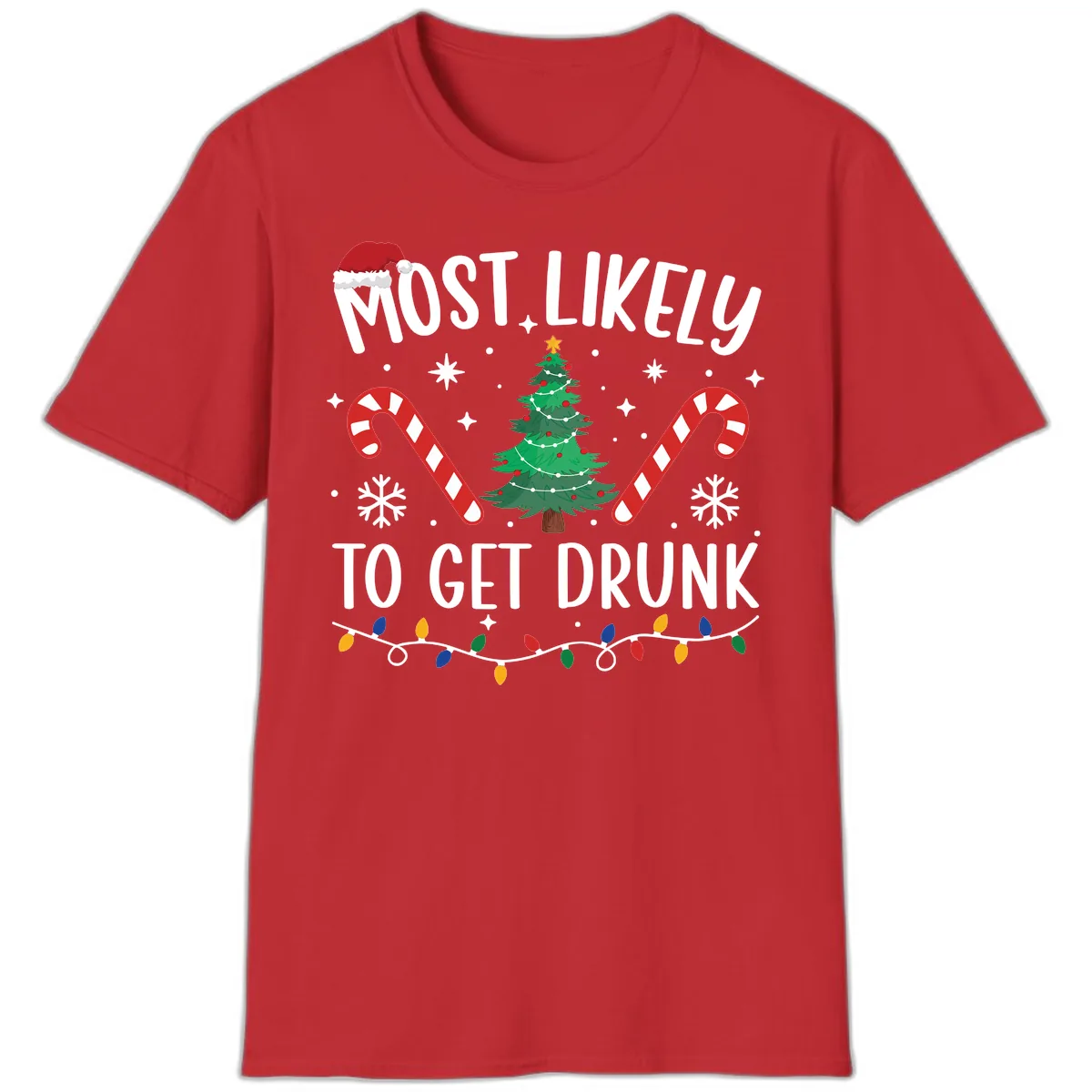 Most Likely To Get Drunk Christmas T-Shirt in Red