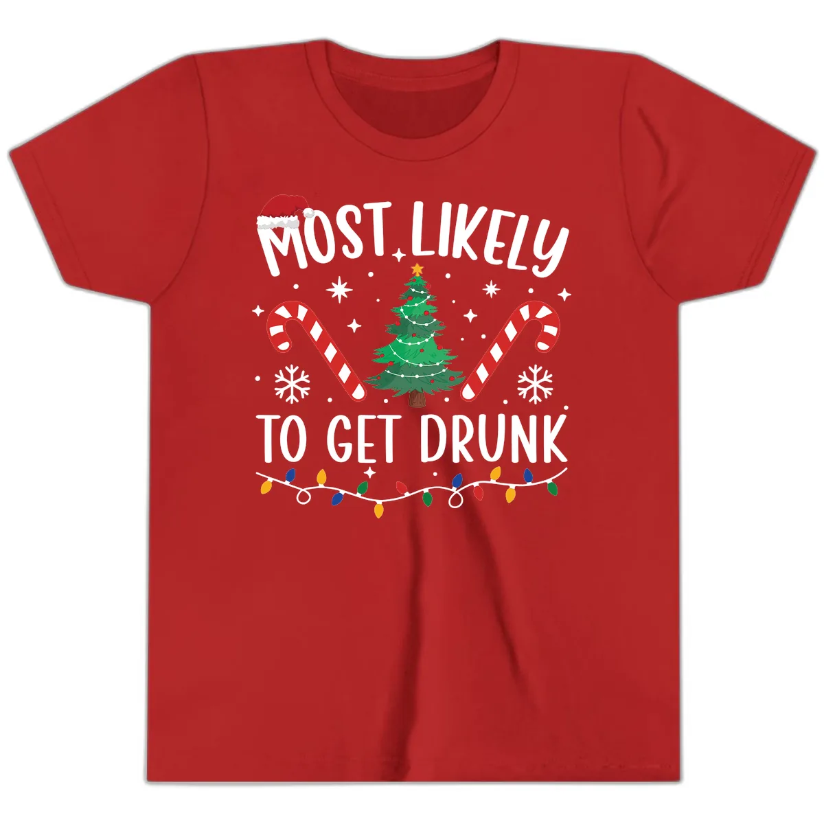 Most Likely To Get Drunk Christmas Youth T-Shirt in Red
