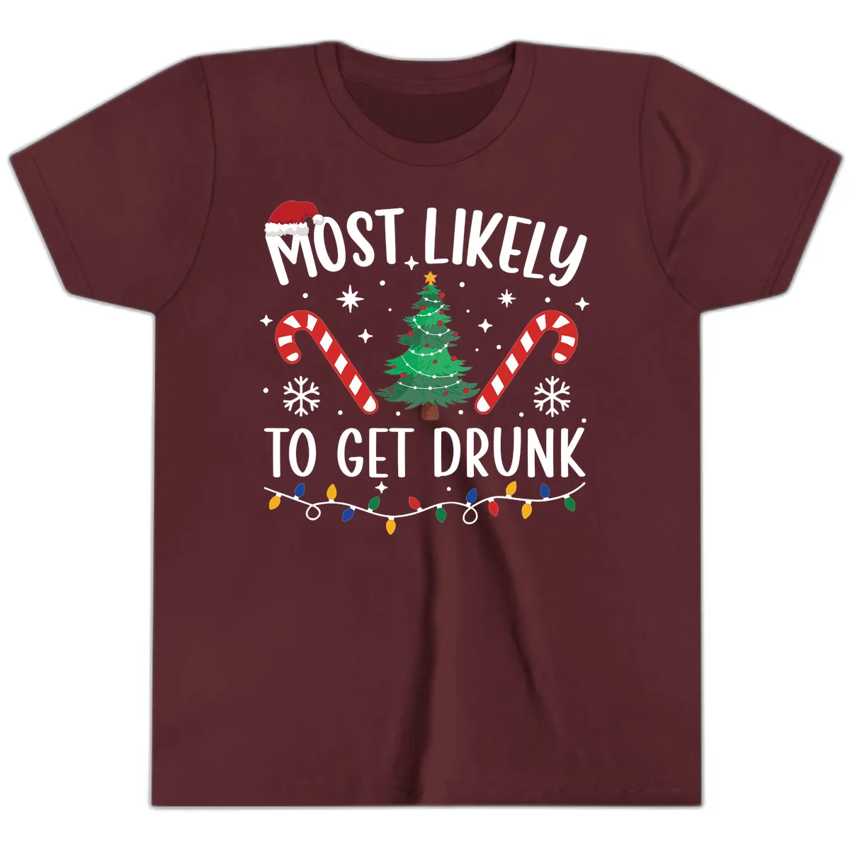 Most Likely To Get Drunk Christmas Youth T-Shirt in Maroon