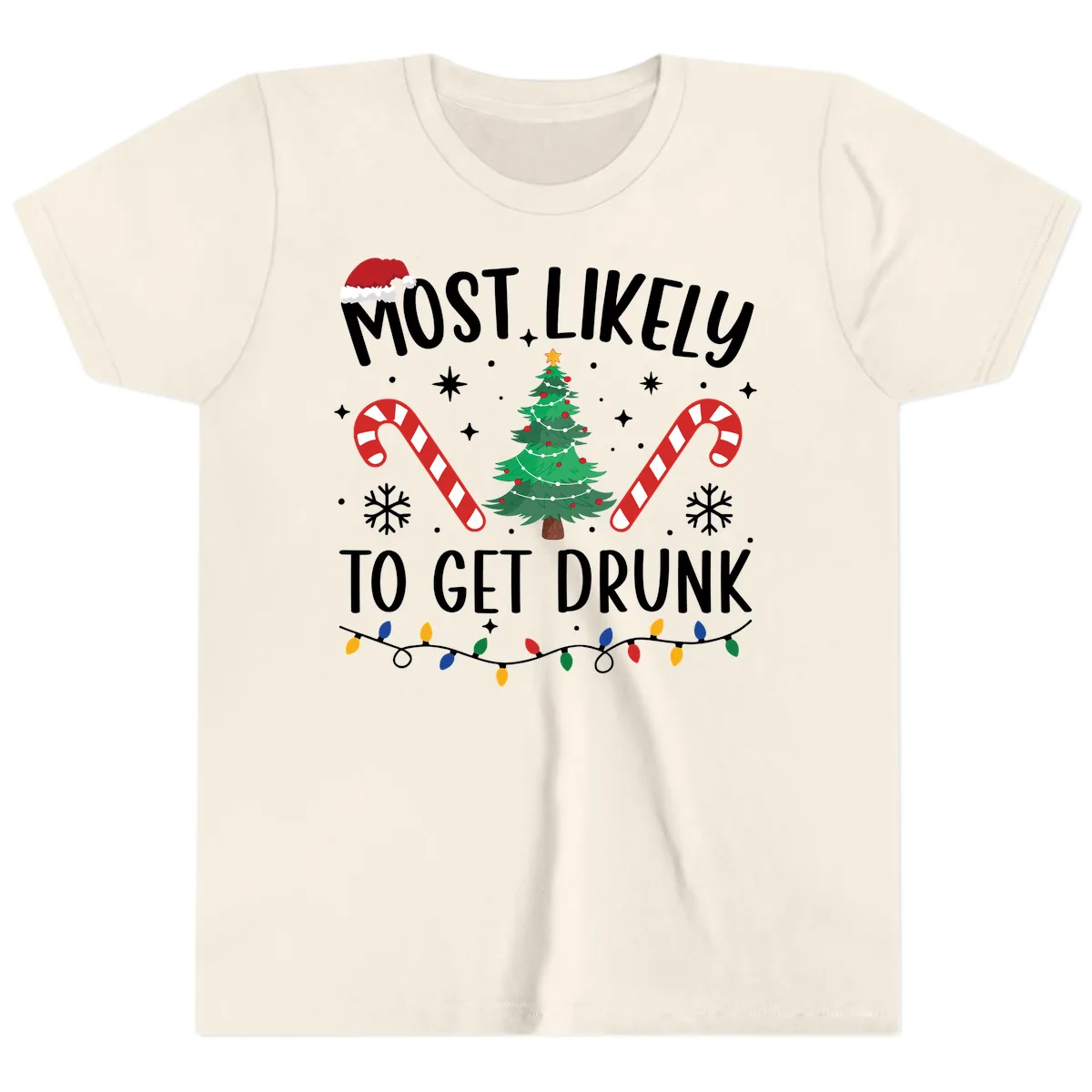 Most Likely To Get Drunk Christmas Youth T-Shirt in Natural