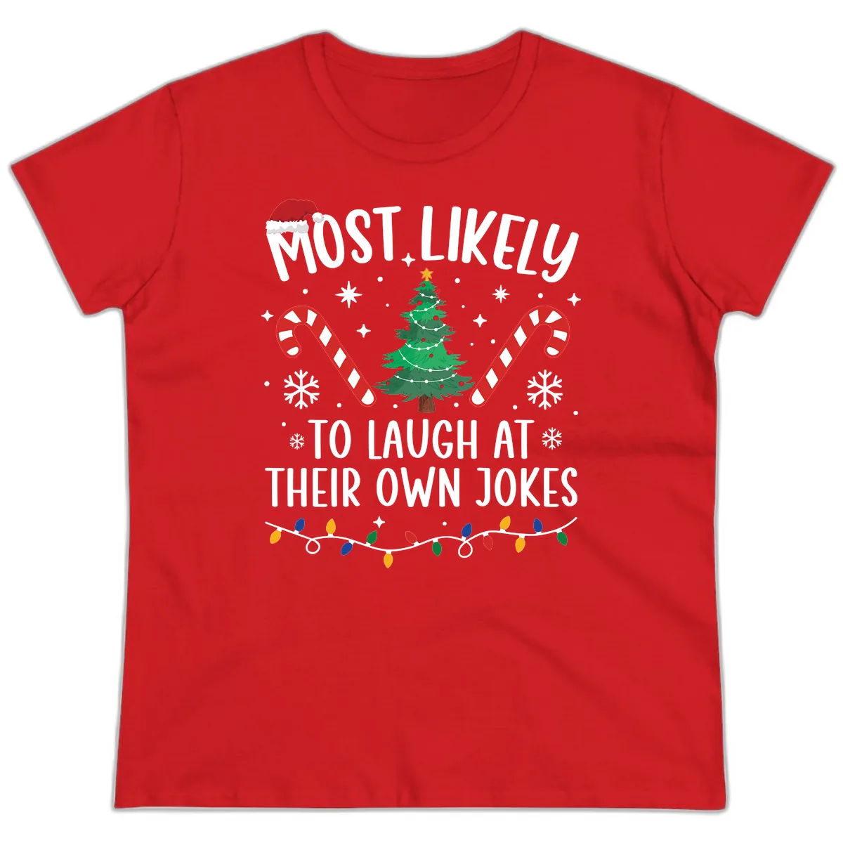 Most Likely To Laugh At Their Own Jokes Ladies Tee in Red