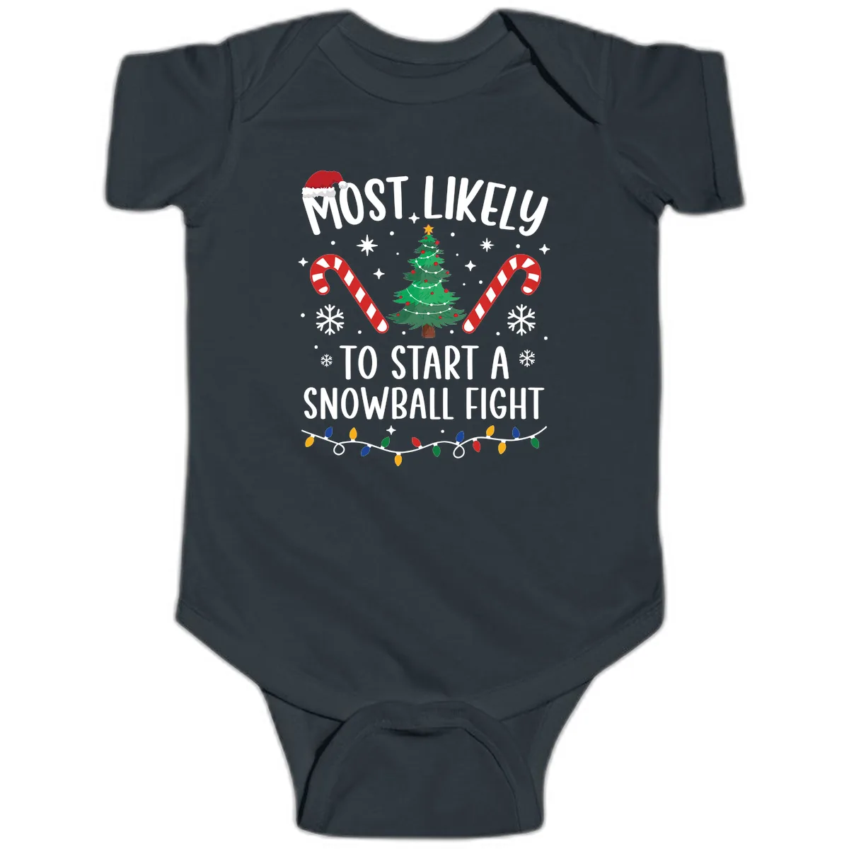 Most Likely To Start A Snowball Fight Baby Onesie in Black