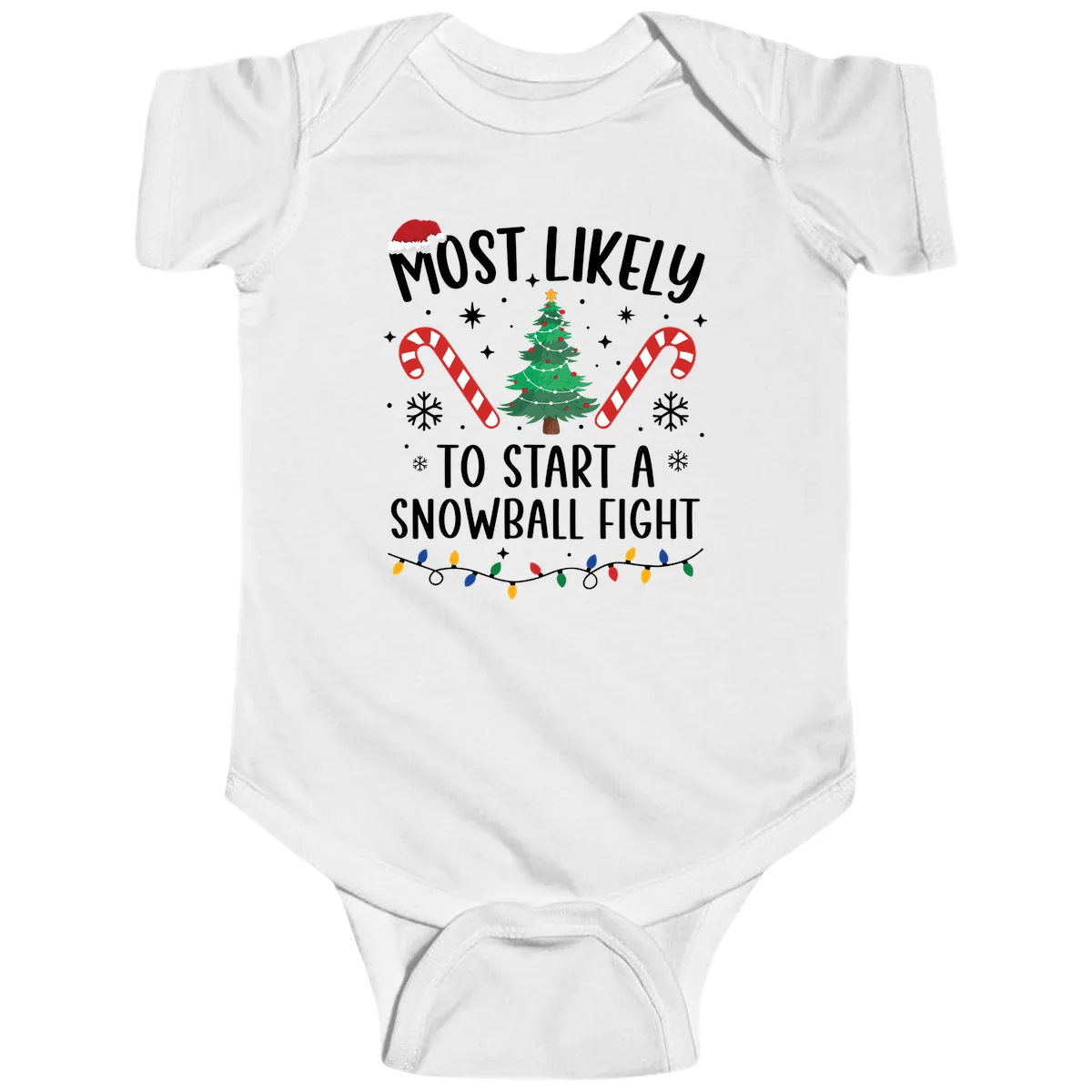 Most Likely To Start A Snowball Fight Baby Onesie in White