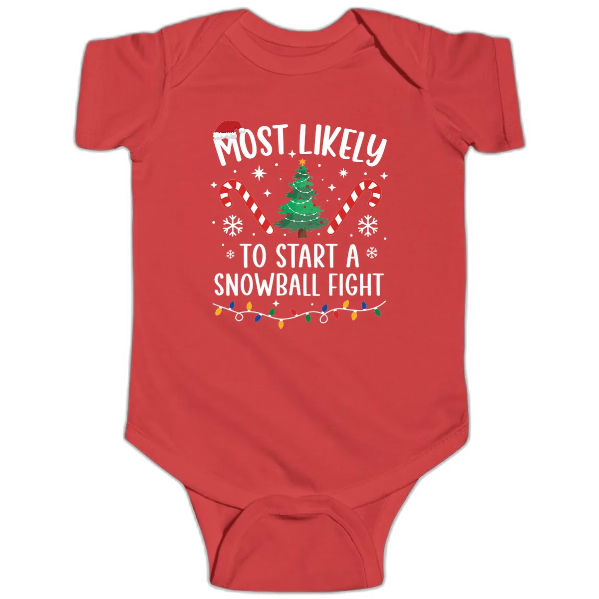 Most Likely To Start A Snowball Fight Baby Onesie in Red
