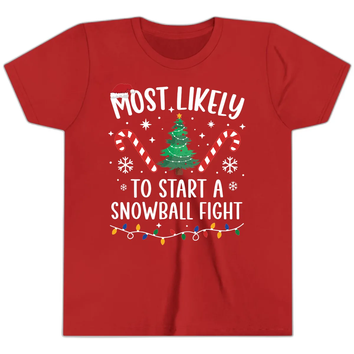Most Likely To Start A Snowball Fight Youth T-Shirt in Red