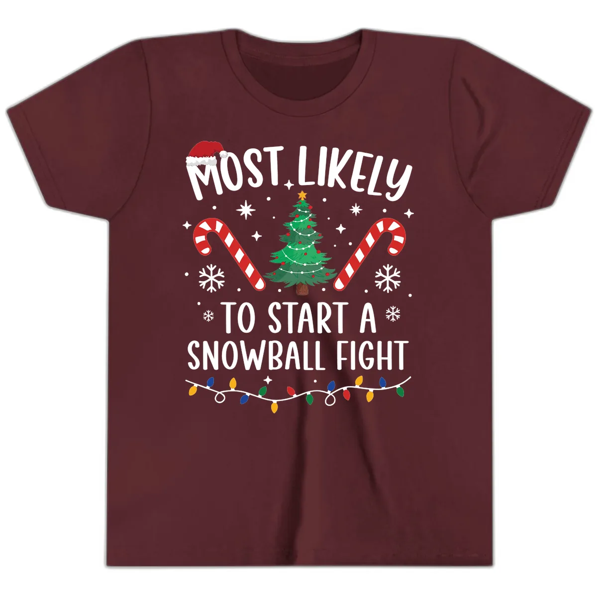 Most Likely To Start A Snowball Fight Youth T-Shirt in Maroon