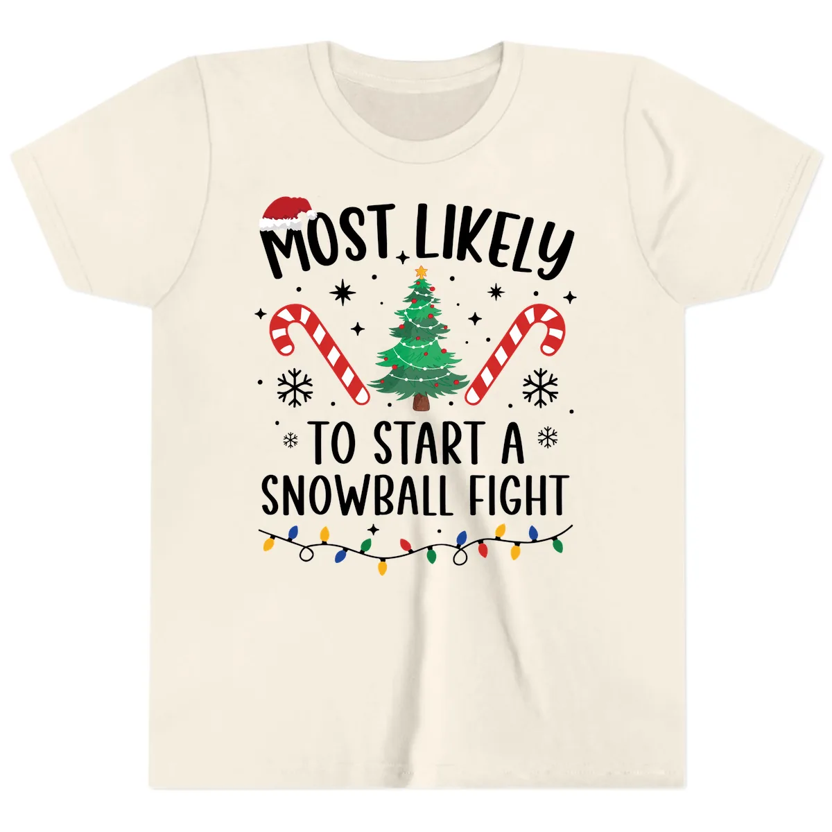 Most Likely To Start A Snowball Fight Youth T-Shirt in Natural