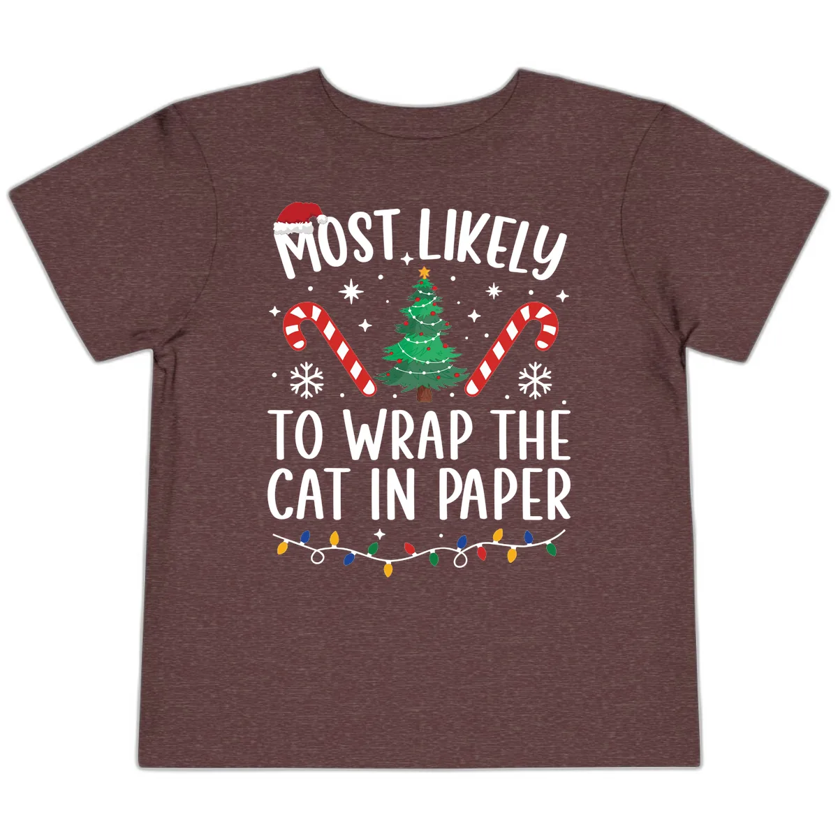 Most Likely To Wrap The Cat Christmas Toddler T-Shirt in Heather Maroon