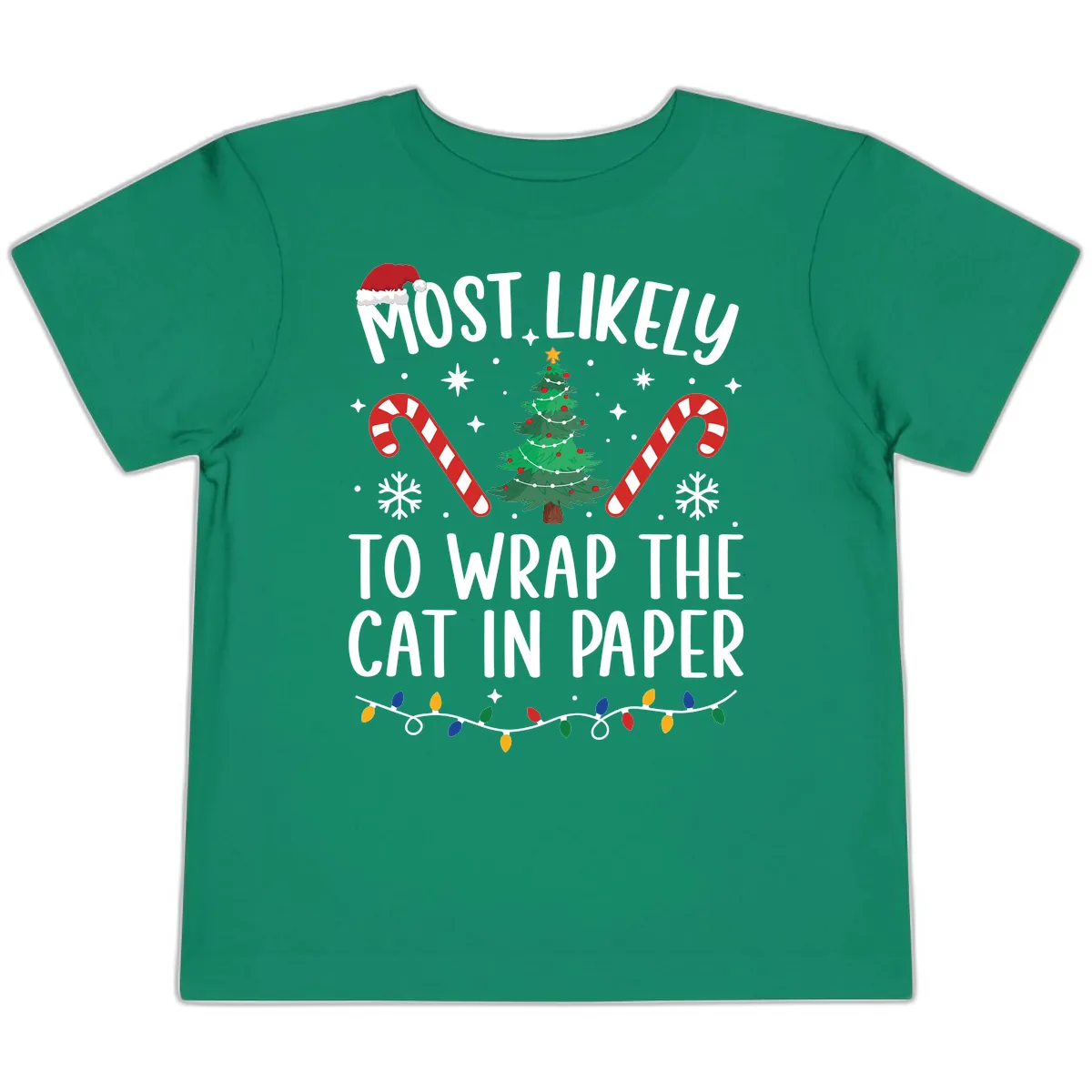 Most Likely To Wrap The Cat Christmas Toddler T-Shirt in Kelly