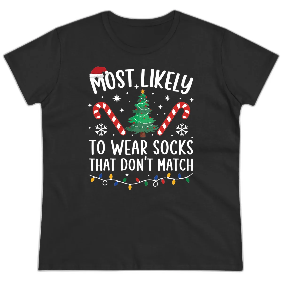 Most Likely To Wear Mismatched Socks Ladies Tee in Black