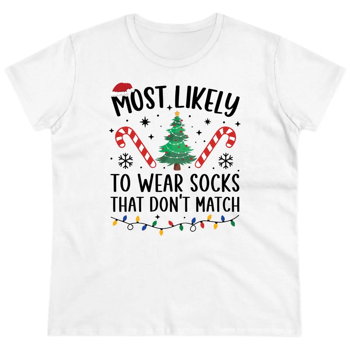 Most Likely To Wear Mismatched Socks Ladies Tee in White
