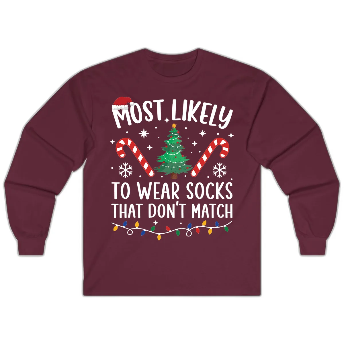 Most Likely To Wear Mismatched Socks Long Sleeve in Maroon