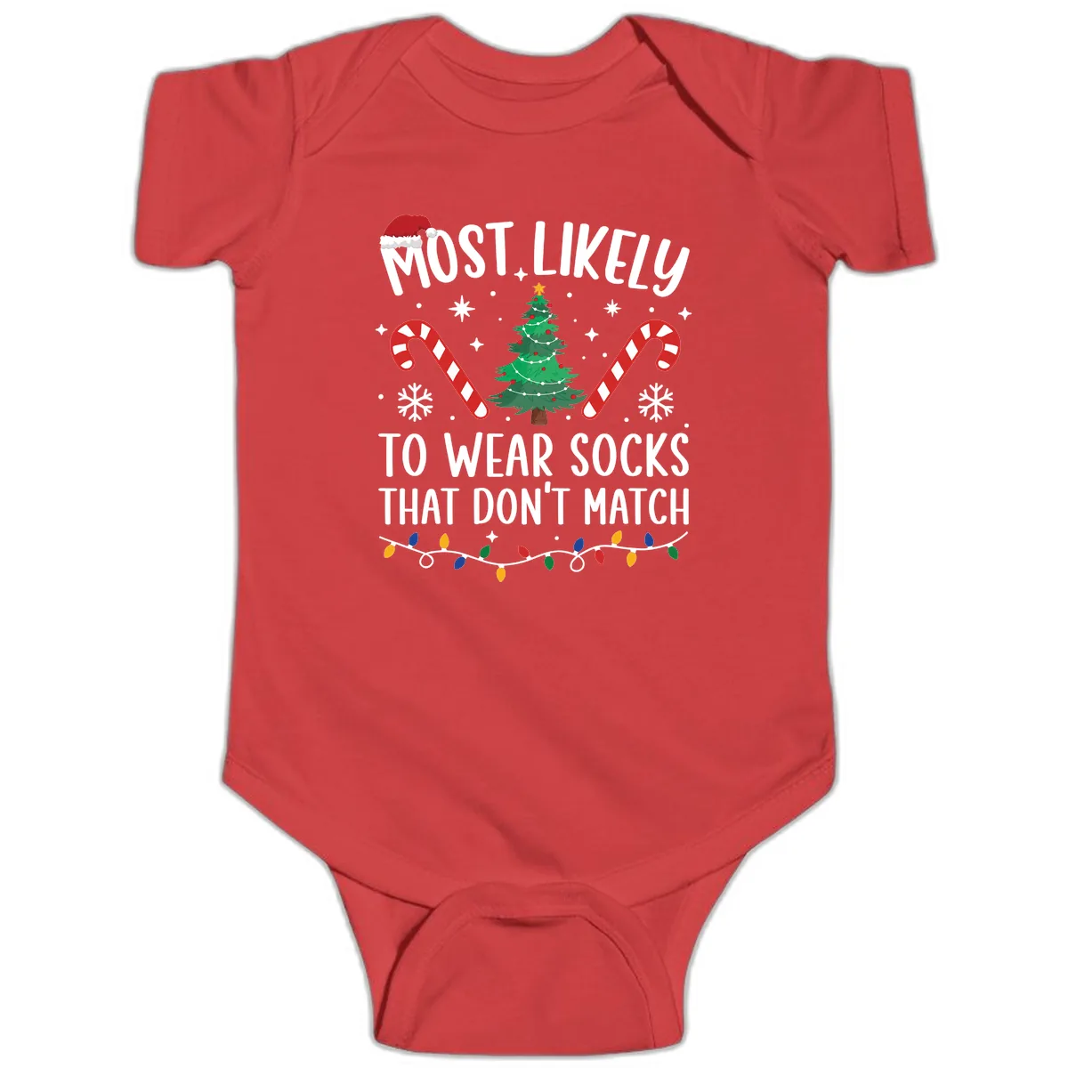 Most Likely To Wear Mismatched Socks Baby Onesie in Red